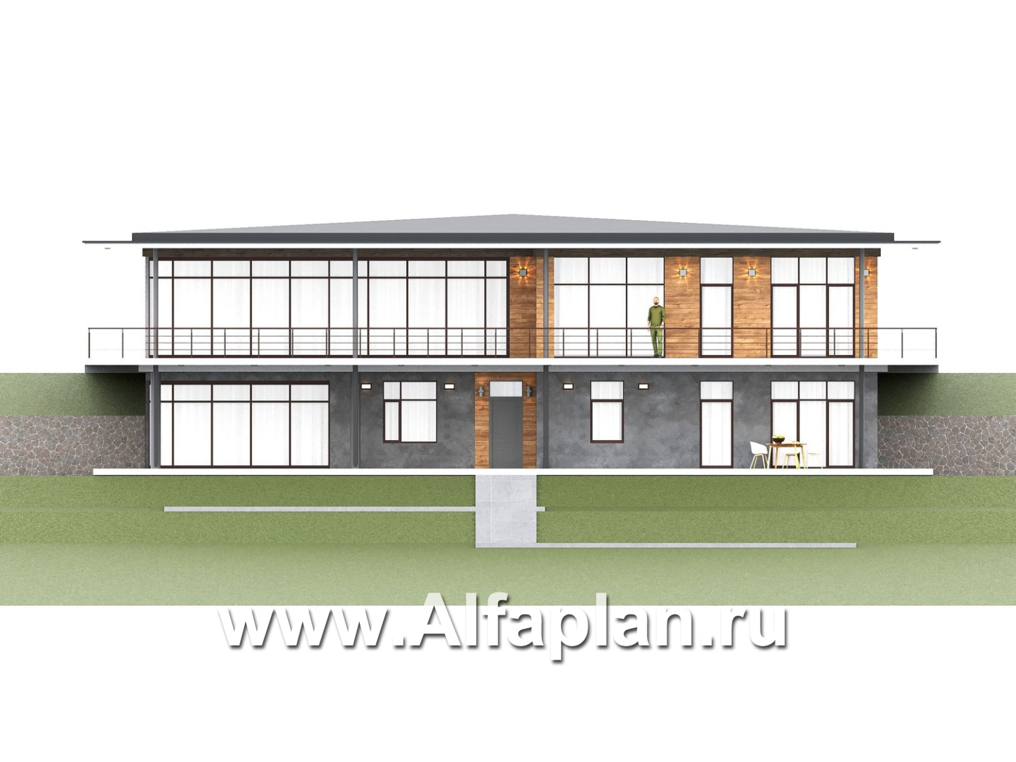 «Эйрхаус» - одноэтажная вилла вилла, с цокольным этажом, с бассейном и биллиардной, мастер спальня, панорамное остекление - фасад дома - фото №1