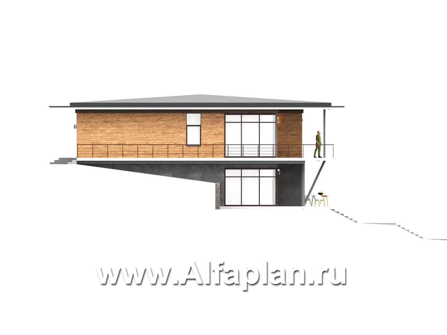 «Эйрхаус» - одноэтажная вилла вилла, с цокольным этажом, с бассейном и биллиардной, мастер спальня, панорамное остекление - фасад дома - фото №2