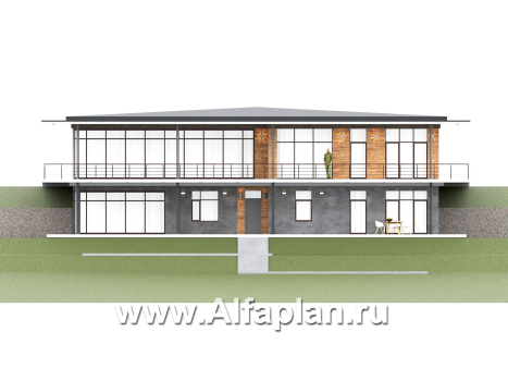 «Эйрхаус» - одноэтажная вилла вилла, с цокольным этажом, с бассейном и биллиардной, мастер спальня, панорамное остекление - превью фасада дома - фото №1