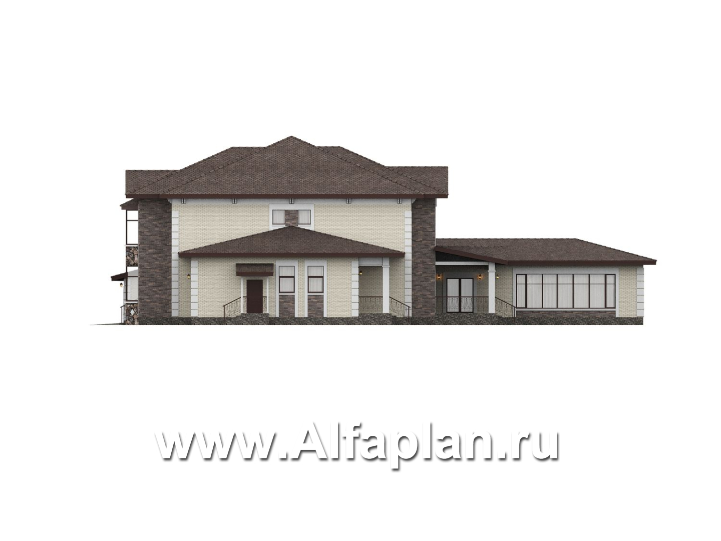 «Московия» - проект двухэтажного дома,  с двусветной гостиной и бассейном, семейный особняк в русском стиле - фасад дома - фото №4