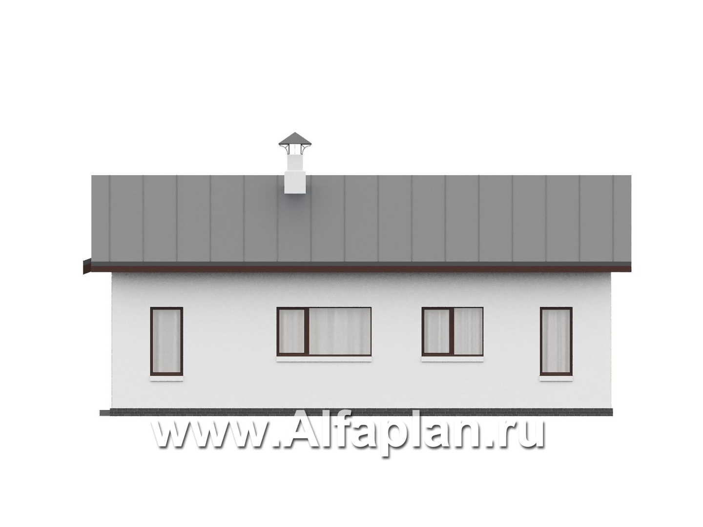 «Акцепт» - проект одноэтажного дома, планировка 2 спальни, с террасой и кладовкой при кухне. Есть вариан 1-а спальня + сауна - фасад дома - фото №3