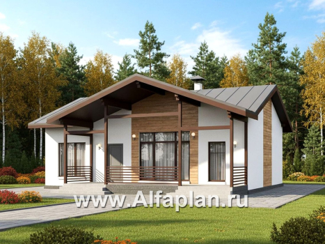 «Акцепт» - проект одноэтажного дома, планировка 2 спальни, с террасой и кладовкой при кухне. Есть вариан 1-а спальня + сауна - превью дополнительного изображения №1