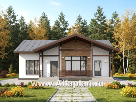 «Акцепт» - проект одноэтажного дома, планировка 2 спальни, с террасой и кладовкой при кухне. Есть вариан 1-а спальня + сауна - превью дополнительного изображения №2