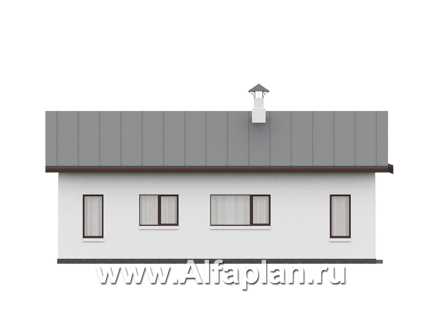 «Акцепт» - проект одноэтажного дома, планировка 2 спальни, с террасой и кладовкой при кухне. Есть вариан 1-а спальня + сауна - фасад дома - фото №3