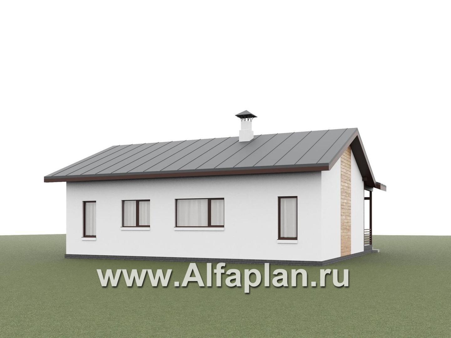 «Акцепт» - проект одноэтажного дома, планировка 2 спальни, с террасой и кладовкой при кухне. Есть вариан 1-а спальня + сауна - дизайн дома №3