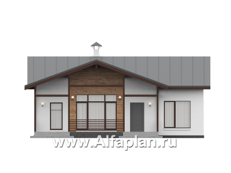 «Акцепт» - проект одноэтажного дома, планировка 2 спальни, с террасой и кладовкой при кухне. Есть вариан 1-а спальня + сауна - превью фасада дома - фото №1