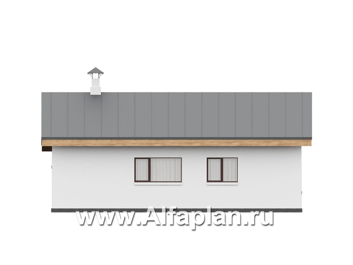 «Акцепт» - проект одноэтажного дома с двускатной кровлей, 2 спальни, с террасой. Есть вариант с сауной - фасад дома - фото №3