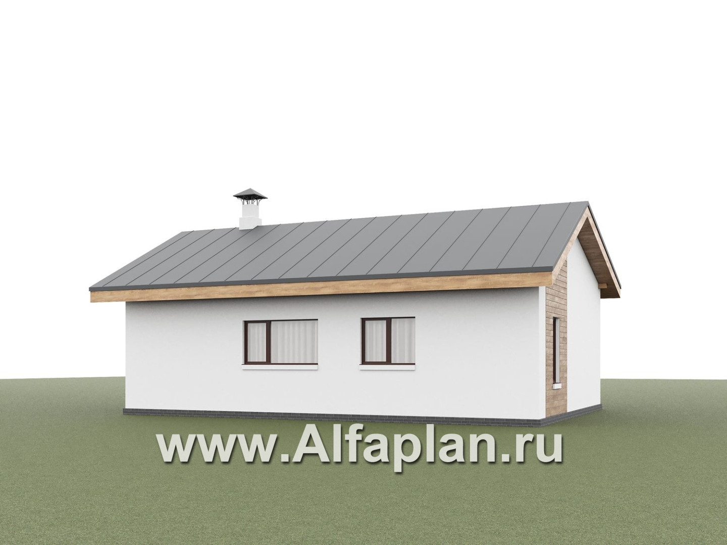 «Акцепт» - проект одноэтажного дома с двускатной кровлей, 2 спальни, с террасой. Есть вариант с сауной - дизайн дома №5