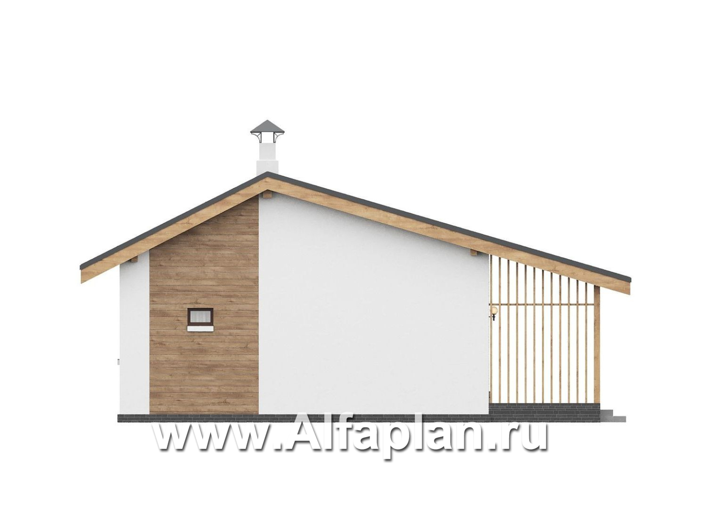 «Акцепт» - проект одноэтажного дома с двускатной кровлей, 2 спальни, с террасой. Есть вариант с сауной - фасад дома - фото №4