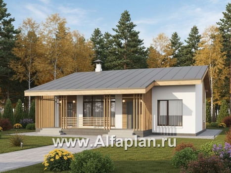 «Акцепт» - проект одноэтажного дома с двускатной кровлей, 2 спальни, с террасой. Есть вариант с сауной - превью дополнительного изображения №1