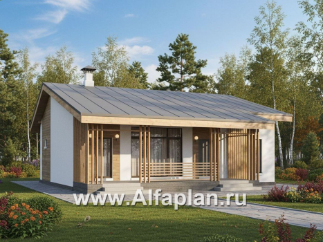 «Акцепт» - проект одноэтажного дома с двускатной кровлей, 2 спальни, с террасой. Есть вариант с сауной - превью дополнительного изображения №3