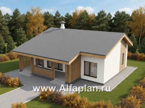 «Акцепт» - проект одноэтажного дома с двускатной кровлей, 2 спальни, с террасой. Есть вариант с сауной - превью дополнительного изображения №4