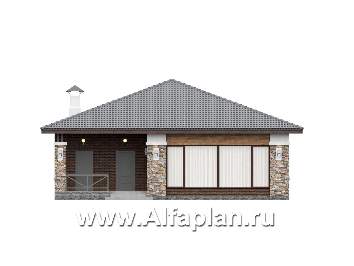 «Лукоморье» - улучшенный проект одноэтажного дома, мастер спальня, 2 детских, кладовка при кухне - фасад дома - фото №1