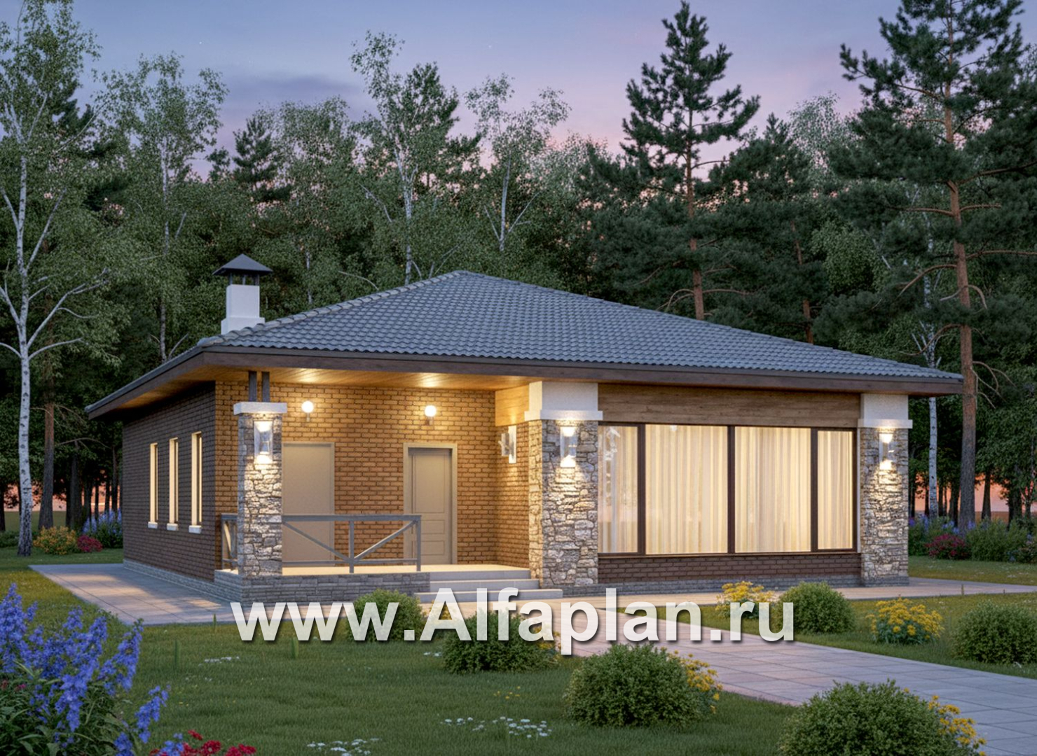 «Лукоморье» - улучшенный проект одноэтажного дома, мастер спальня, 2 детских, кладовка при кухне - дизайн дома №1