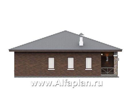 «Лукоморье» - улучшенный проект одноэтажного дома, мастер спальня, 2 детских, кладовка при кухне - превью фасада дома - фото №2