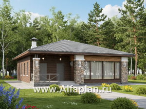 «Лукоморье» - улучшенный проект одноэтажного дома, мастер спальня, 2 детских, кладовка при кухне