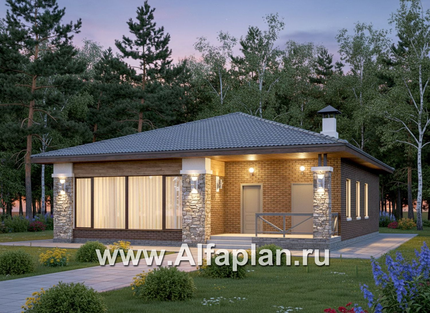 «Лукоморье» - улучшенный проект одноэтажного дома, мастер спальня, 2 детских, кладовка при кухне - основное изображение