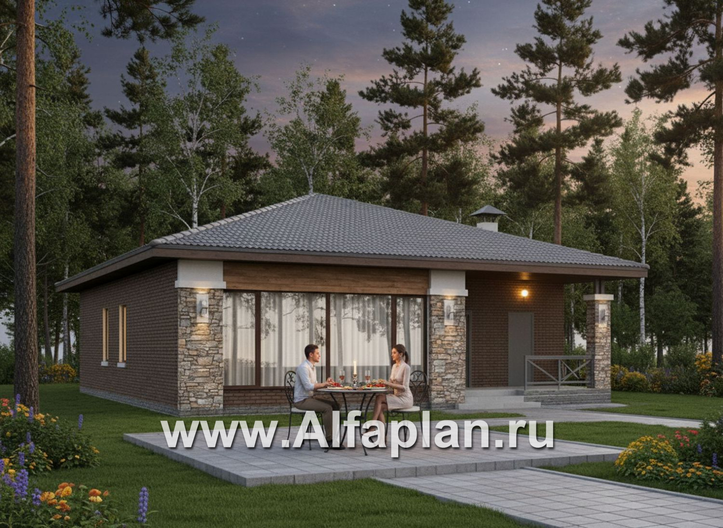 «Лукоморье» - улучшенный проект одноэтажного дома, мастер спальня, 2 детских, кладовка при кухне - дизайн дома №2