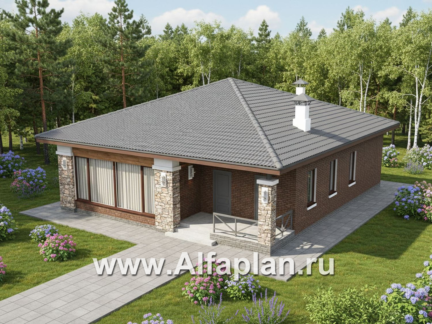 «Лукоморье» - улучшенный проект одноэтажного дома, мастер спальня, 2 детских, кладовка при кухне - дизайн дома №4