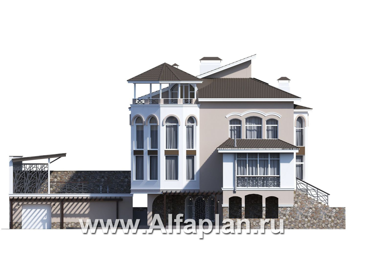 «Черное море» - проект РЕКОНСТРУКЦИИ - вилла на рельефе на берегу Черного моря, с цокольным этажом и биллиардной, мастер спальня - фасад дома - фото №1