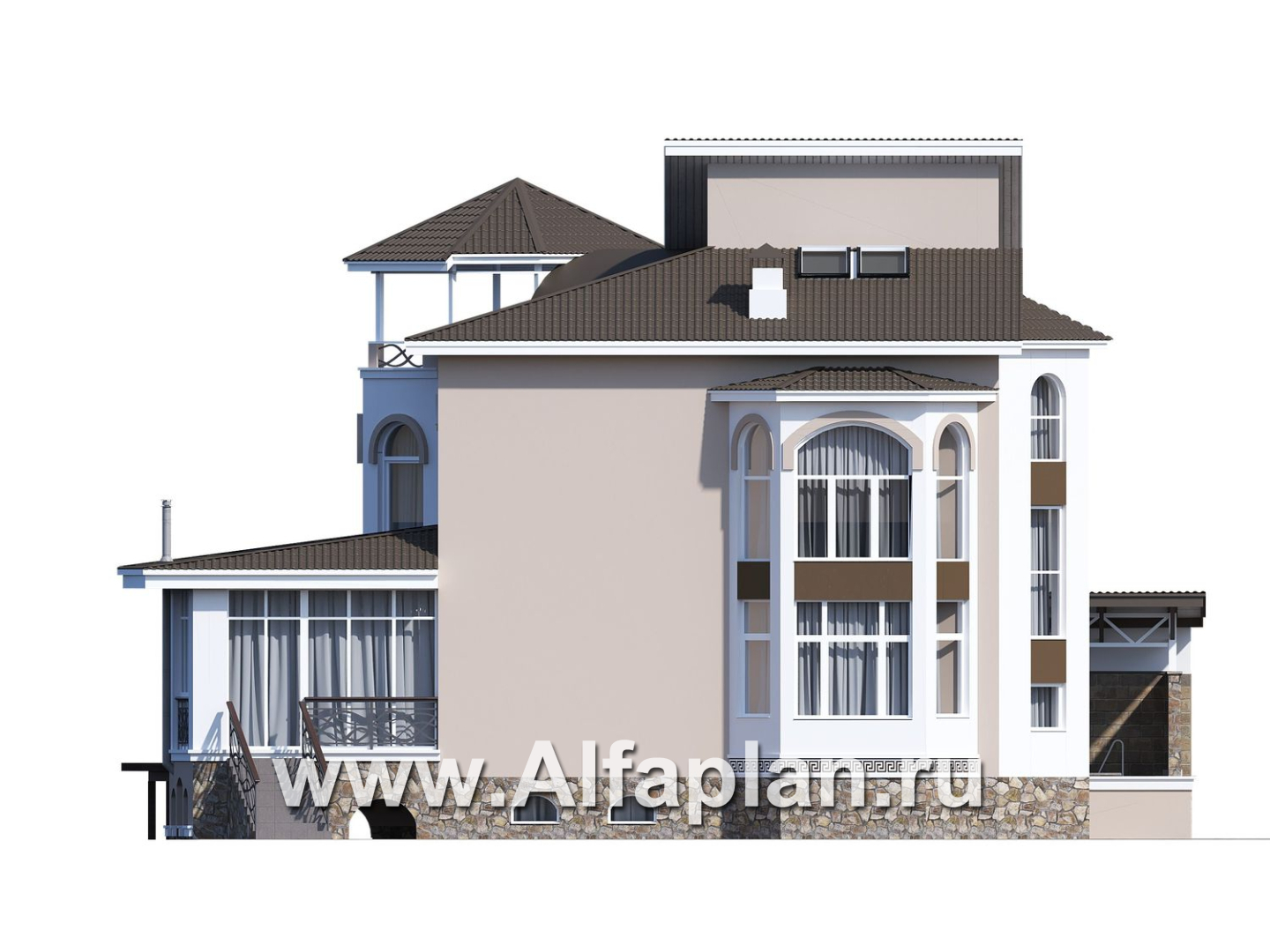 «Черное море» - проект РЕКОНСТРУКЦИИ - вилла на рельефе на берегу Черного моря, с цокольным этажом и биллиардной, мастер спальня - фасад дома - фото №2