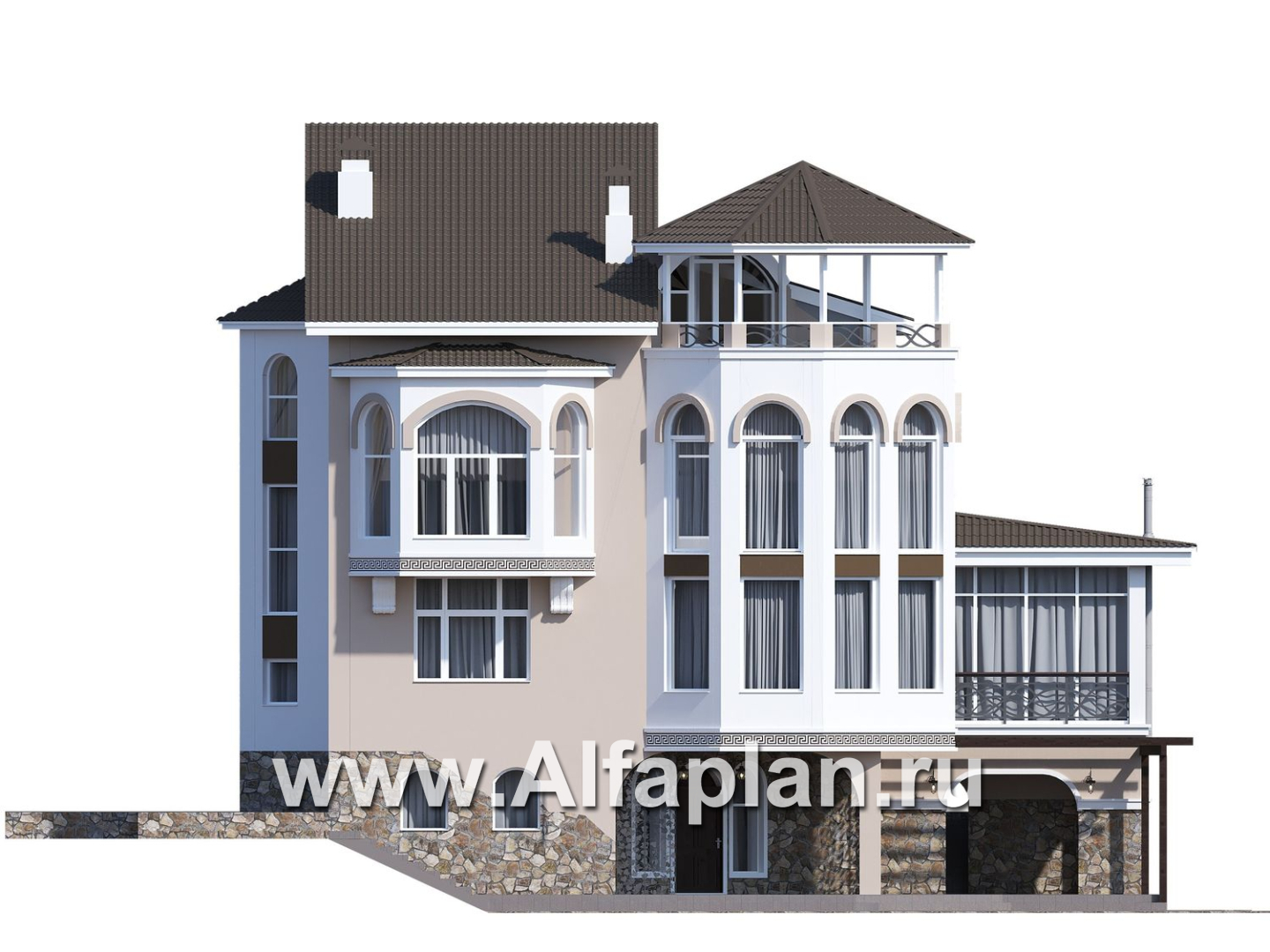 «Черное море» - проект РЕКОНСТРУКЦИИ - вилла на рельефе на берегу Черного моря, с цокольным этажом и биллиардной, мастер спальня - фасад дома - фото №3