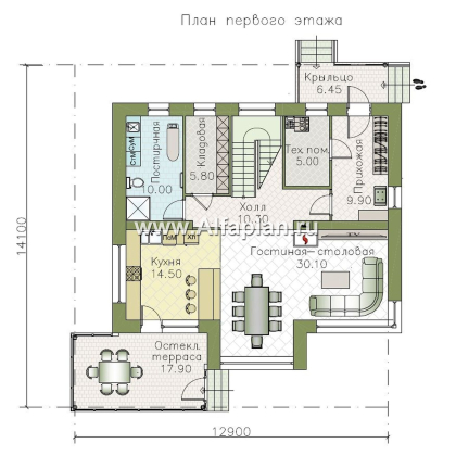 «Регата» - красивый проект дома с мансардой, планировка с мастер спальней, вторая гостиная на 2-ом этаже - превью план дома - фото №1