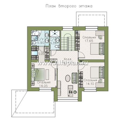 «Регата» - красивый проект дома с мансардой, планировка с мастер спальней, вторая гостиная на 2-ом этаже - превью план дома - фото №2