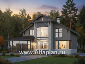 «Регата» - красивый проект дома с мансардой, планировка с мастер спальней, вторая гостиная на 2-ом этаже