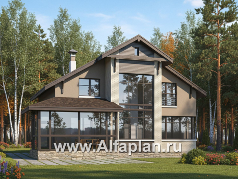 «Регата» - красивый проект дома с мансардой, планировка с мастер спальней, вторая гостиная на 2-ом этаже - превью дополнительного изображения №1