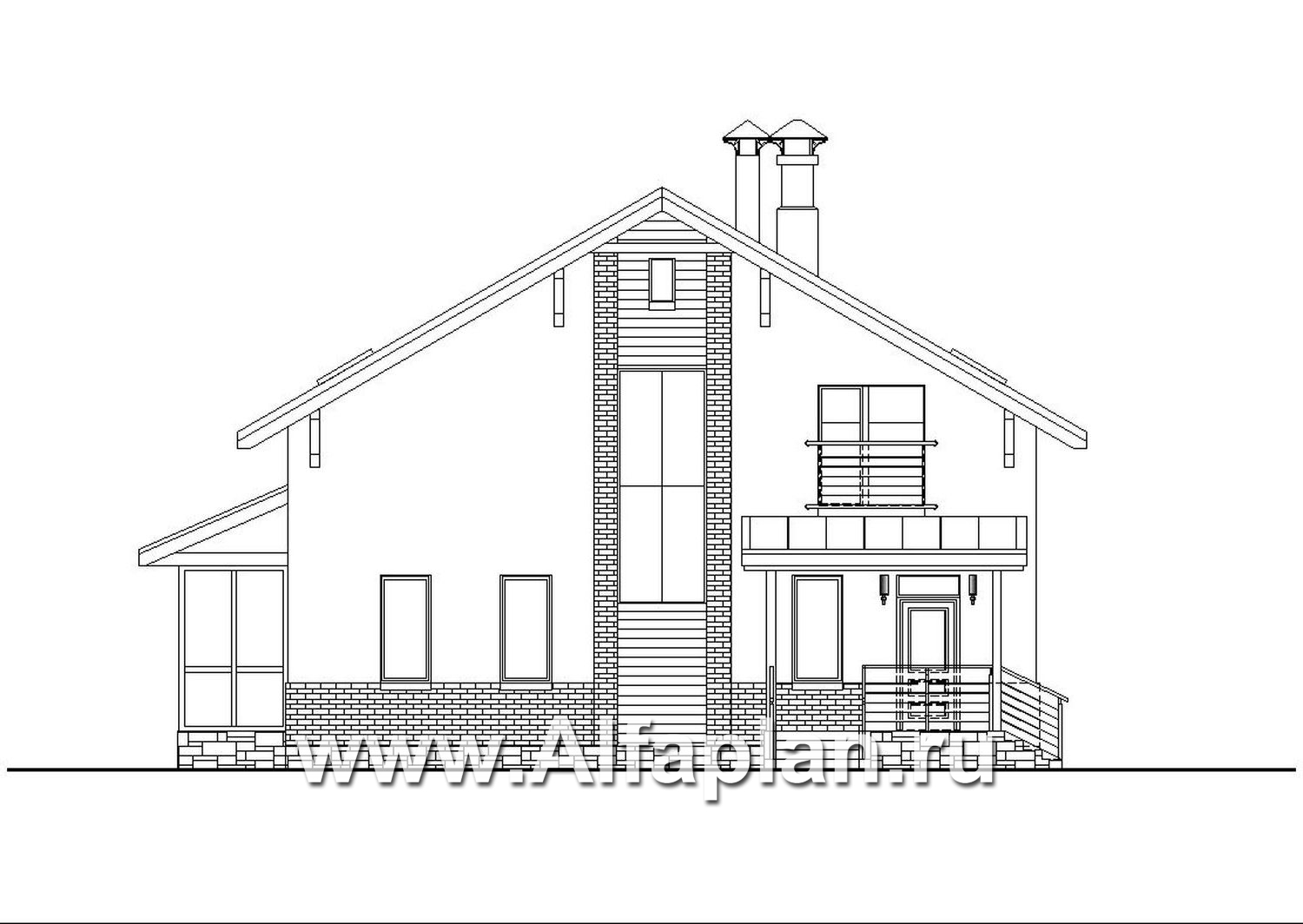 «Регата» - красивый проект дома с мансардой, планировка с мастер спальней, вторая гостиная на 2-ом этаже - фасад дома - фото №3