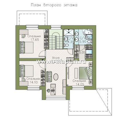 «Регата» - красивый проект дома с мансардой, планировка с мастер спальней, вторая гостиная на 2-ом этаже - превью план дома - фото №2