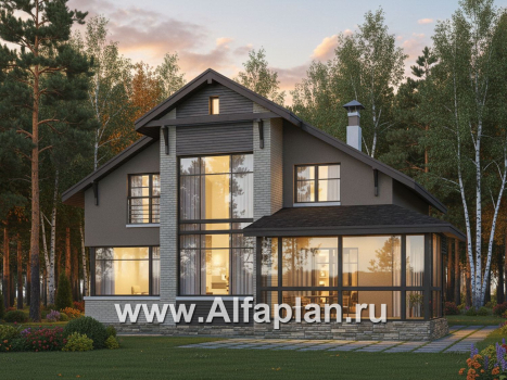 «Регата» - красивый проект дома с мансардой, планировка с мастер спальней, вторая гостиная на 2-ом этаже - превью дополнительного изображения №1