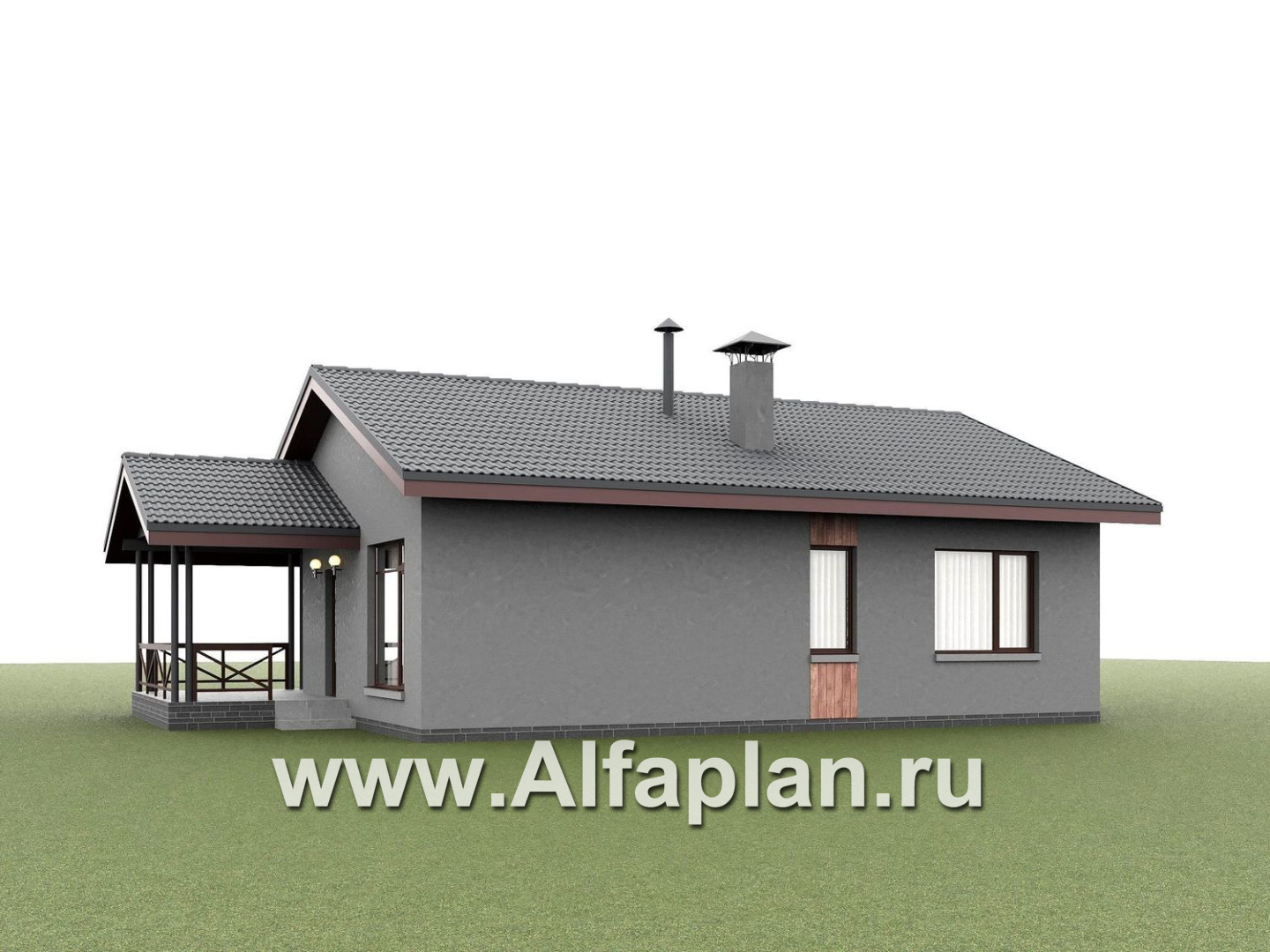 «Прагматика» - проект умного одноэтажного дома, планировка 2 спальни, с террасой и двускатной крышей, удлинен на 1м - дизайн дома №5