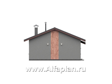 «Прагматика» - проект умного одноэтажного дома, планировка 2 спальни, с террасой и двускатной крышей, удлинен на 1м - превью фасада дома - фото №4