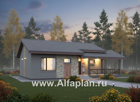 «Прагматика» - проект умного одноэтажного дома, планировка 2 спальни, с террасой и двускатной крышей, удлинен на 1м - превью дополнительного изображения №1