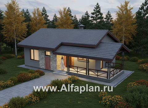 «Прагматика» - проект умного одноэтажного дома, планировка 2 спальни, с террасой и двускатной крышей, удлинен на 1м - превью дополнительного изображения №3