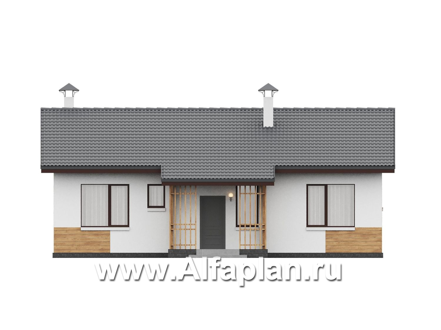 «Белая дача» - проект одноэтажного дома, улучшенная планировка, мастер спальня, 3 спальни и камин - фасад дома - фото №1