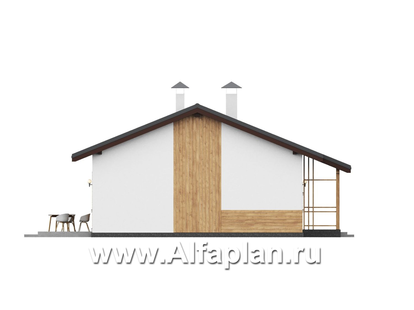 «Белая дача» - проект одноэтажного дома, улучшенная планировка, мастер спальня, 3 спальни и камин - фасад дома - фото №2