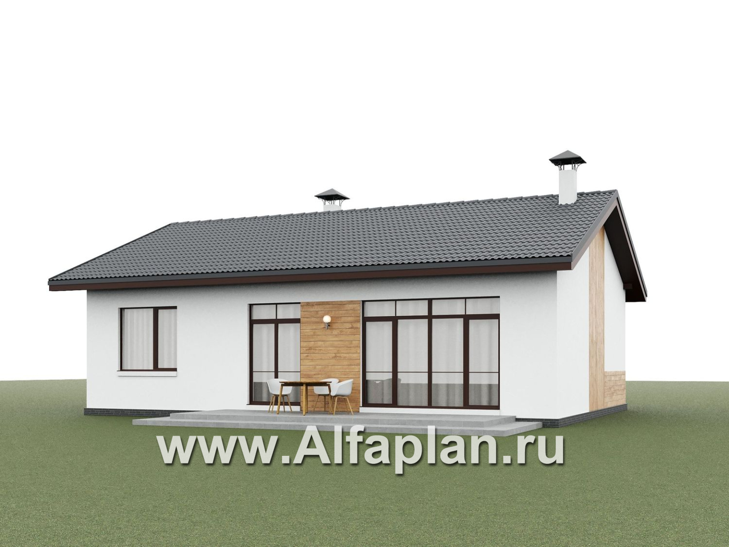 «Белая дача» - проект одноэтажного дома, улучшенная планировка, мастер спальня, 3 спальни и камин - дизайн дома №4