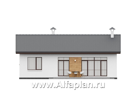 «Белая дача» - проект одноэтажного дома, улучшенная планировка, мастер спальня, 3 спальни и камин - превью фасада дома - фото №3