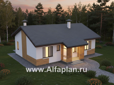 «Белая дача» - проект одноэтажного дома, улучшенная планировка, мастер спальня, 3 спальни и камин - превью дополнительного изображения №3