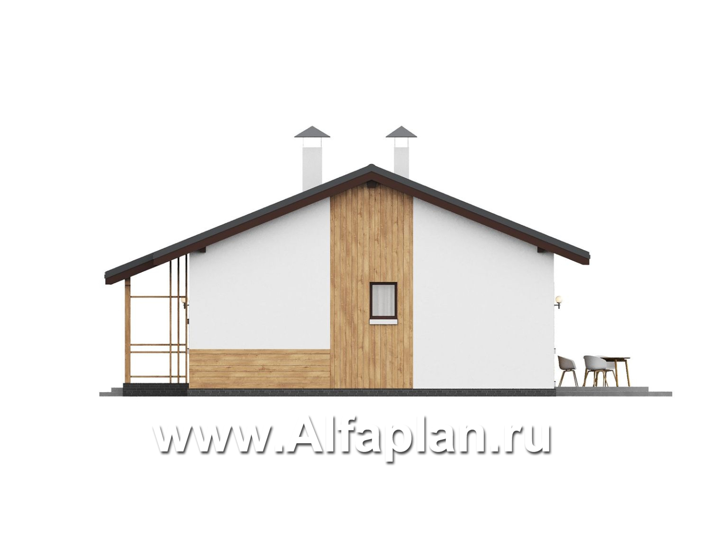 «Белая дача» - проект одноэтажного дома, улучшенная планировка, мастер спальня, 3 спальни и камин - фасад дома - фото №4