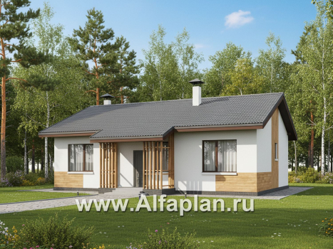 «Белая дача» - проект одноэтажного дома, улучшенная планировка, мастер спальня, 3 спальни и камин - превью дополнительного изображения №1