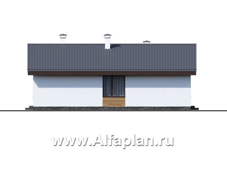 «Калисто» - проект одноэтажного дома из газобетона,  в скандинавском стиле, мастер спальня, с террасой и с островным камином (зеркальный вариант) - превью фасада дома - фото №2