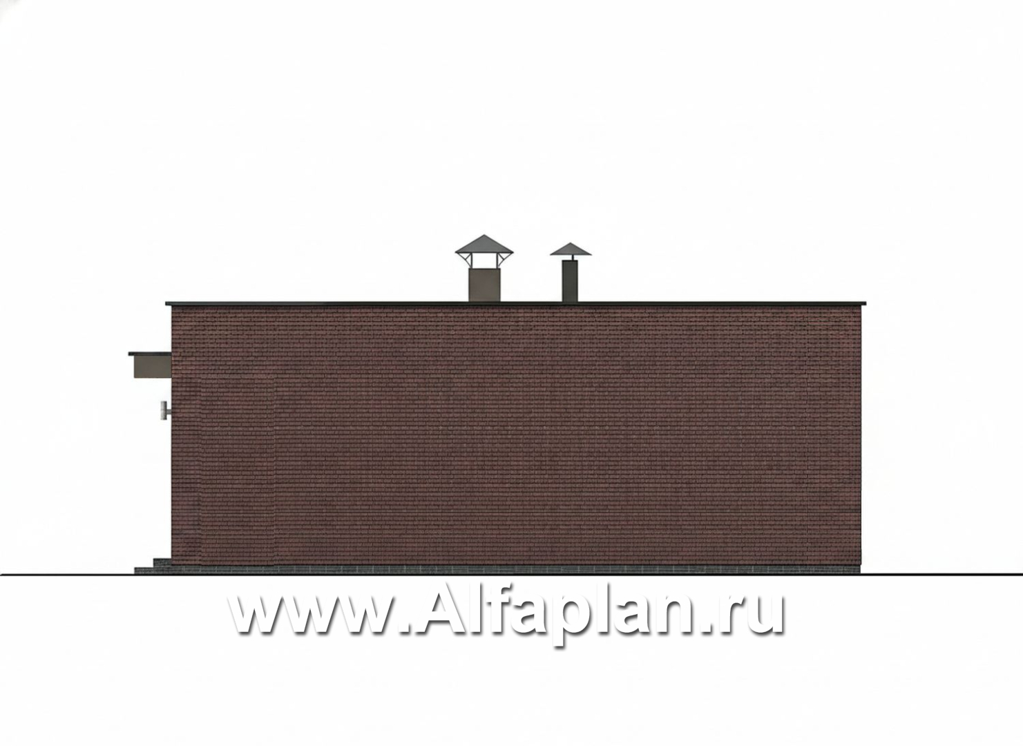 «Заозерье» - проект практичного одноэтажного коттеджа с плоской крышей, фасады - плитка под кирпич, планировка 2 спальни - фасад дома - фото №4