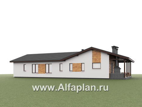 «Терминал» - проект одноэтажного дома c террасой вдоль дома, планировка мастер спальня, 4 одинаковых детских спальни - превью дополнительного изображения №4