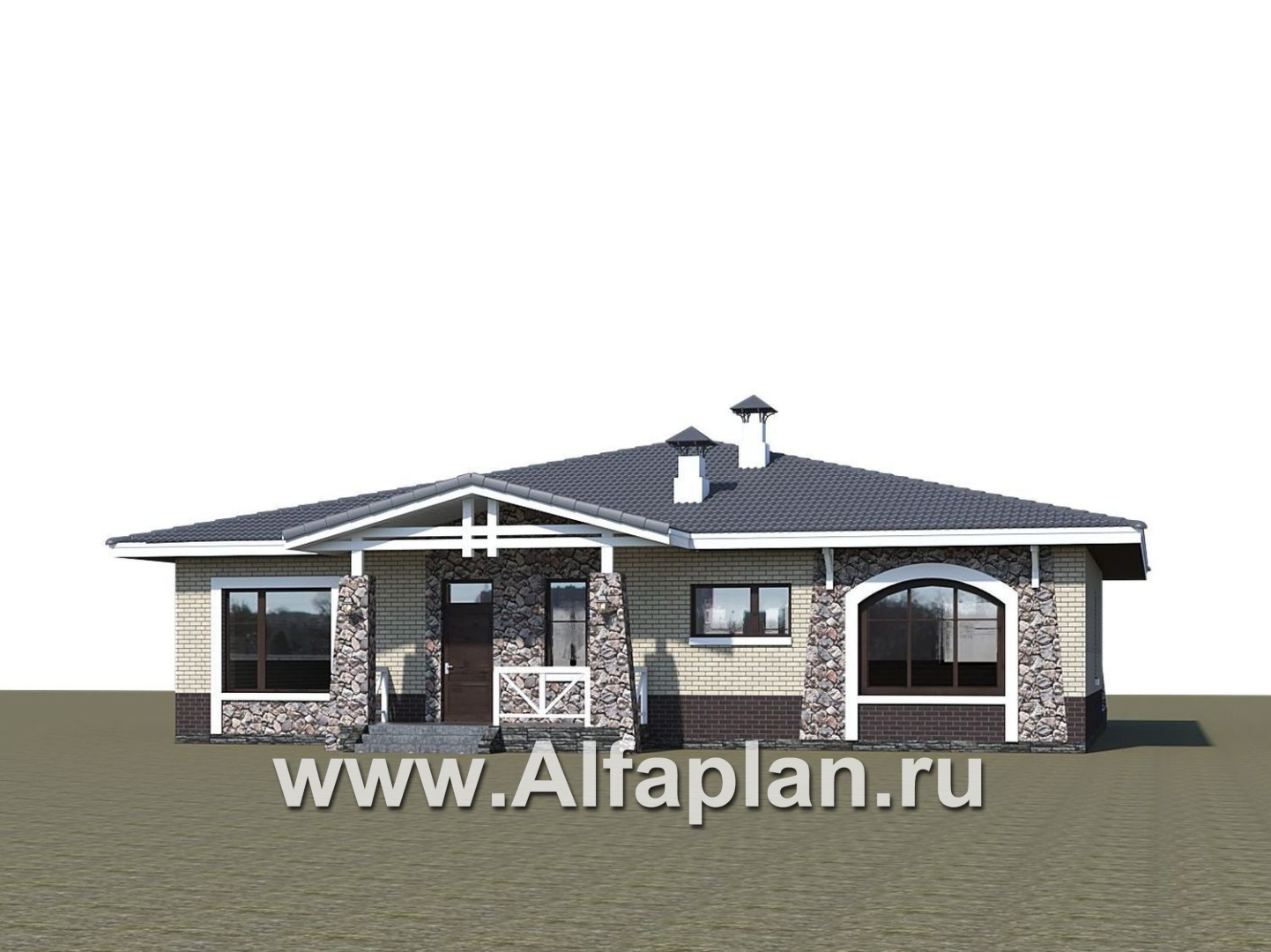 «Аризона» - проект одноэтажного дома, с террасой, мастер спальня. Коттедж в стиле прерий (Райта). Есть вариант с сауной  - дизайн дома №3