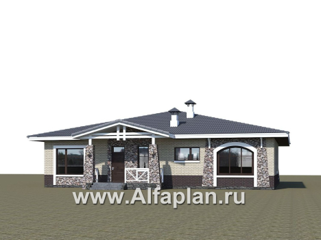 «Аризона» - проект одноэтажного дома, с террасой, мастер спальня. Коттедж в стиле прерий (Райта). Есть вариант с сауной  - превью дополнительного изображения №3