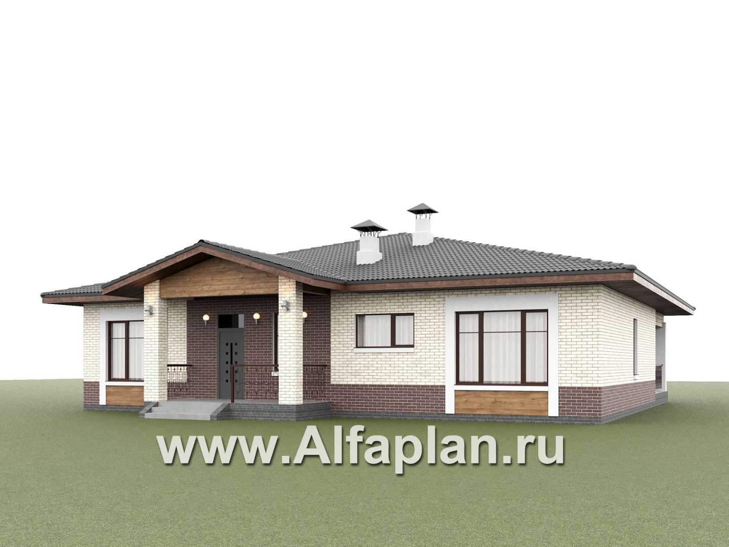 «Аризона» - проект одноэтажного дома, мастер спальня и 4 жилых комнаты, с террасой и сауной, в стиле Райта - дизайн дома №3